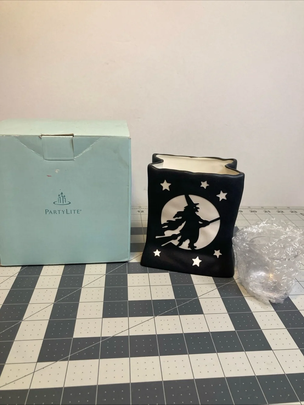 PartyLite Witch Votive Luminary Bag w/Votive Cup Glowing Black Ceramic P9775 - Picture 1 of 6